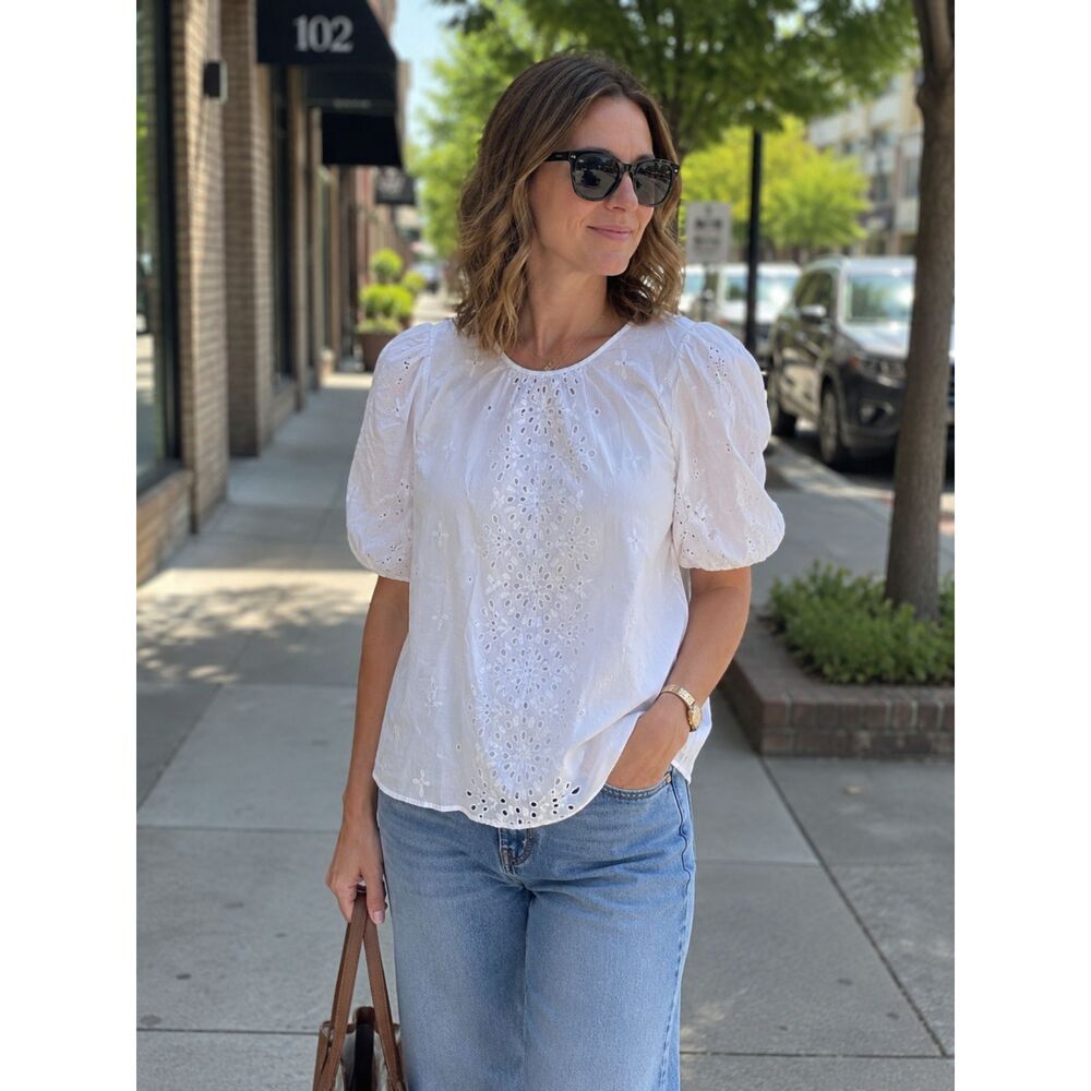 Express White Cotton Eyelet Embroidered Blouse + Cami – Size M